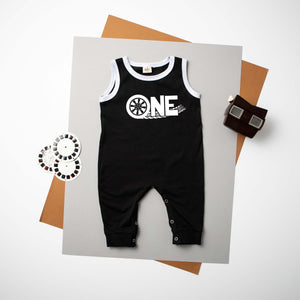 "One" Racecar Themed First Birthday Personalized Ringed Romper