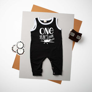 "One Year Has Flown By" Airplane Personalized 1st Birthday Ringed Romper