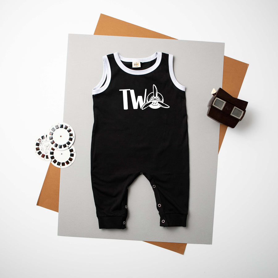 "Two" Airplane Themed Ringed Romper