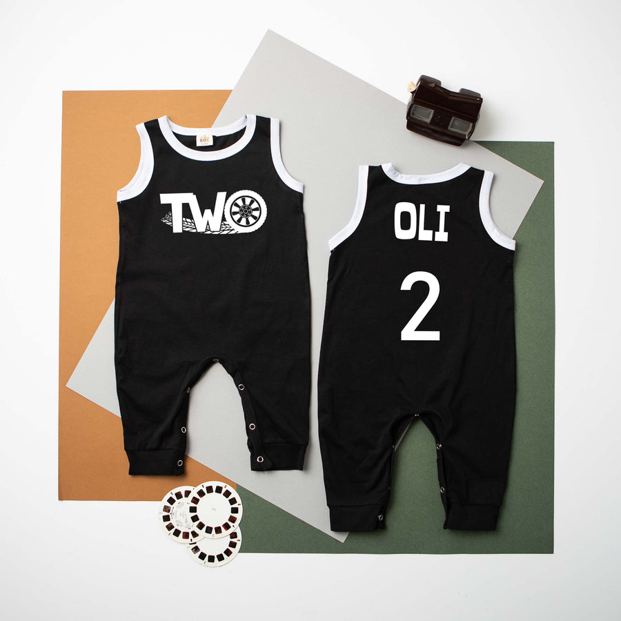 "Two" Racecar Themed Ringed Romper