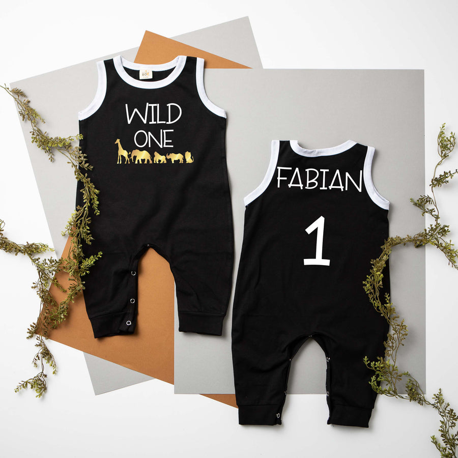 "Wild One" Jungle Themed Ringed Romper