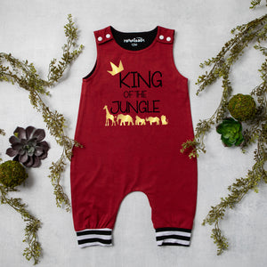 Gray "King of the Jungle" Jungle Themed Romper with Striped Cuff