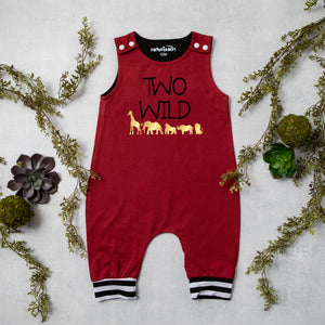 Gray "Two WIld" Jungle Themed Romper with Striped Cuff