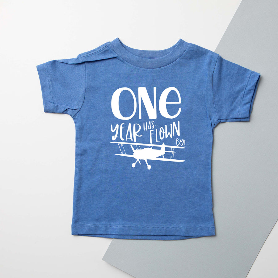 "One Year Has Flown By" Airplane Personalized 1st Birthday T-shirt/Bodysuit