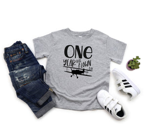 "One Year Has Flown By" Airplane Personalized 1st Birthday T-shirt/Bodysuit