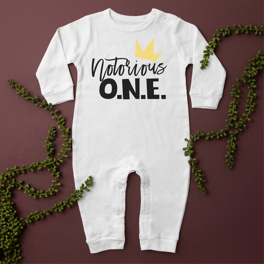 "Notorious One" Hip Hop 1st Birthday Personalized Long Sleeve Romper