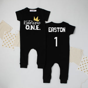 "Notorious One" Hip Hop Slim Fit Personalized 1st Birthday Romper