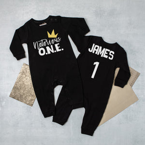 "Notorious One" Hip Hop 1st Birthday Personalized Long Sleeve Romper