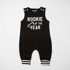 "Rookie of the Year" Football First Birthday Romper with Striped Cuff