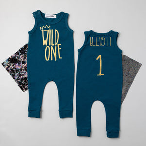 "Wild One" Slim Fit First Birthday Romper with Gold Writing