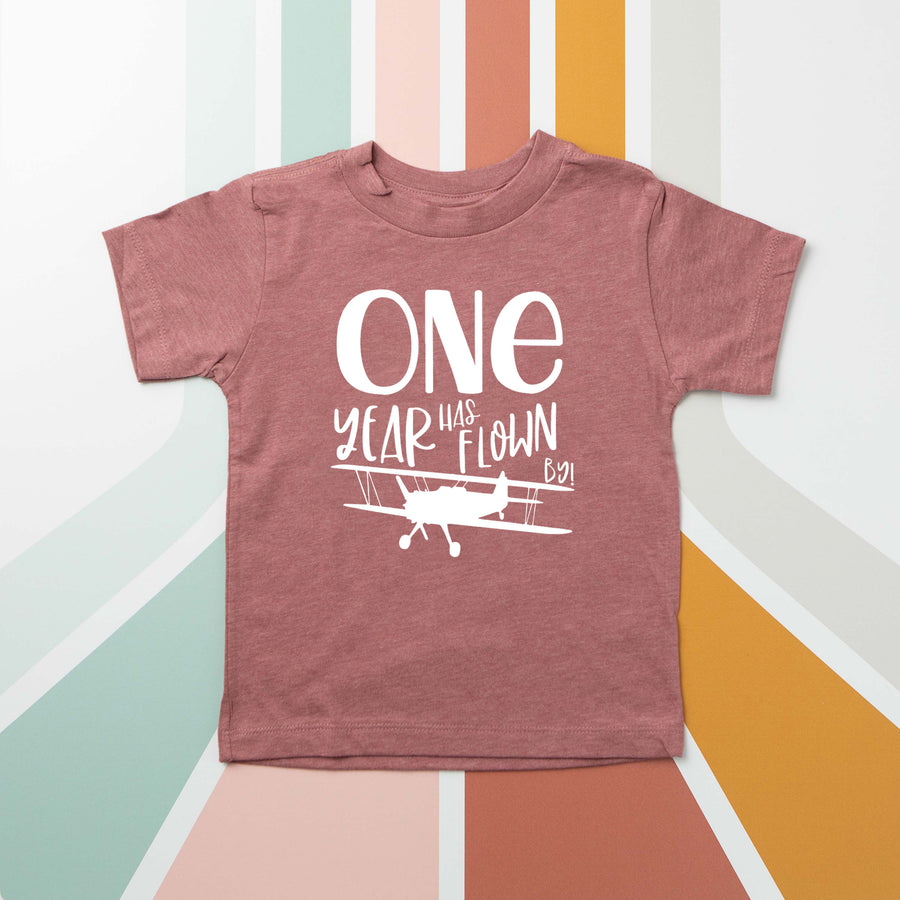 "One Year Has Flown By" Airplane Personalized 1st Birthday T-shirt/Bodysuit