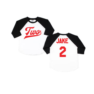 "Two" Red Vinyl 2nd Birthday Baseball Raglan