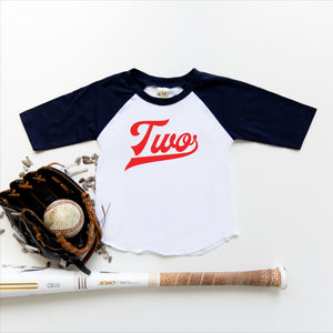 "Two" Red Vinyl 2nd Birthday Baseball Raglan