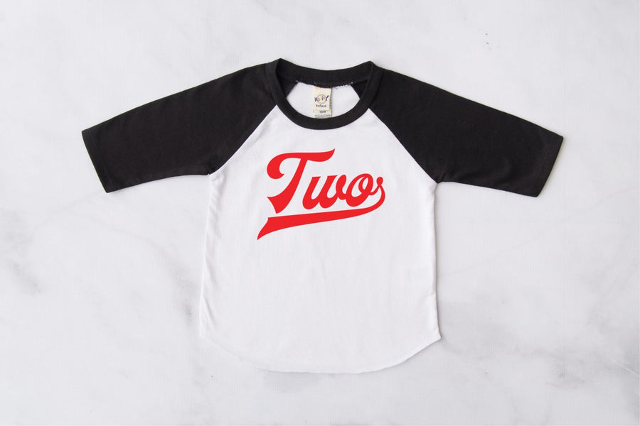 "Two" Red Vinyl 2nd Birthday Baseball Raglan