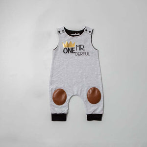 "Mr. Onederful" First Birthday Romper with Knee Patches