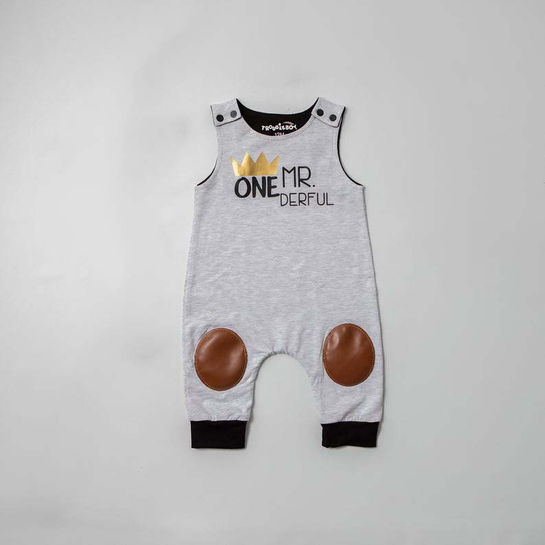 "Mr. Onederful" First Birthday Romper with Knee Patches