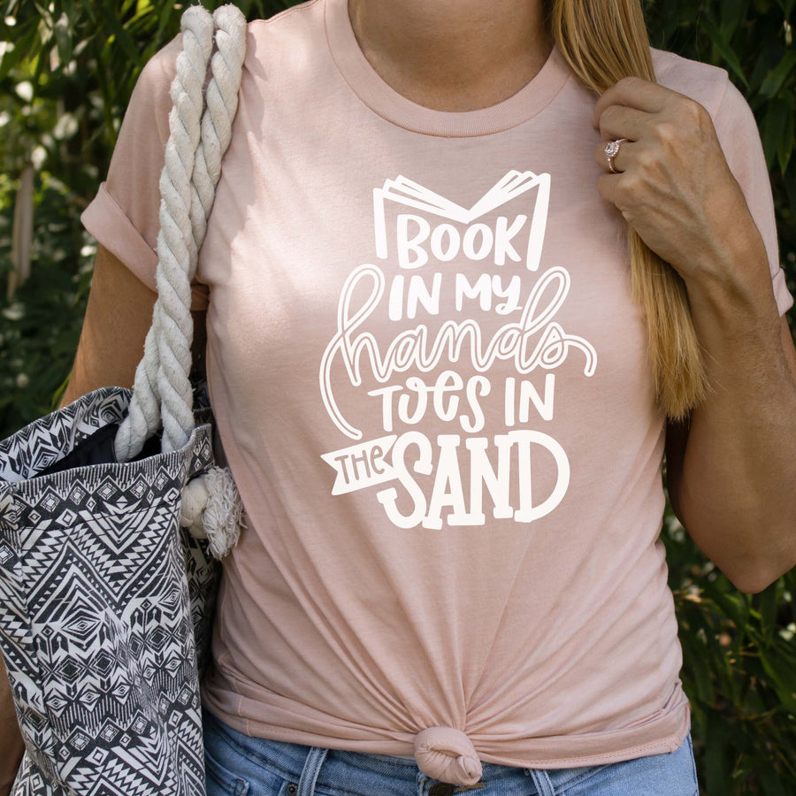 Book In My Hands Toes In The Sand. Book Shirt. Spring and Pastel color. Gift for Readers. Book Club Gift. Christmas. Back to School. Bookish