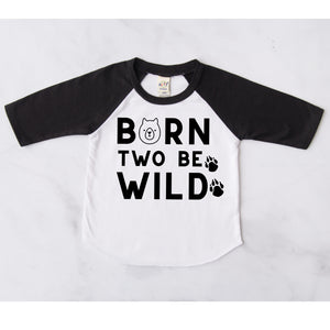 2nd Birthday Born Two Be Wild Raglan Shirt. Two Outfit. Second Birthday Boy. Personalized Baseball Raglan T-Shirt. Wild 2nd Birthday.