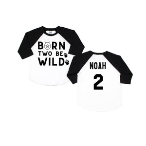 2nd Birthday Born Two Be Wild Raglan Shirt. Two Outfit. Second Birthday Boy. Personalized Baseball Raglan T-Shirt. Wild 2nd Birthday.