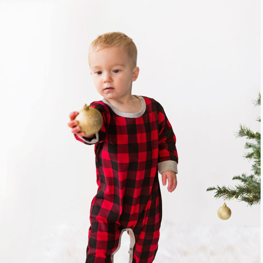 Christmas 2023 Personalized Red and Black Buffalo Print Romper