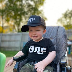 "One" 1st Birthday Personalized Outfit | Retro T-Shirt & Trucker Hat