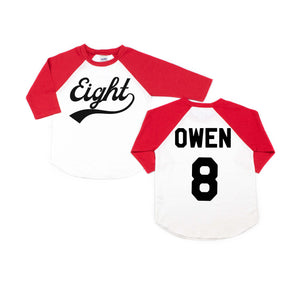 "Eight" 8th Birthday Baseball Raglan