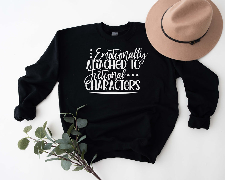 "Emotionally Attached To Fictional Characters" Bookish Sweatshirt, Adult Medium-VIP