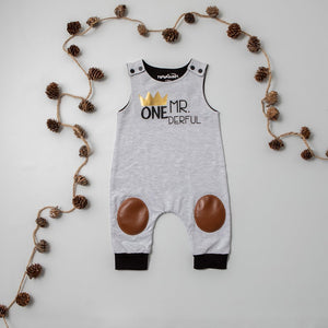"Mr. Onederful" First Birthday Romper with Knee Patches