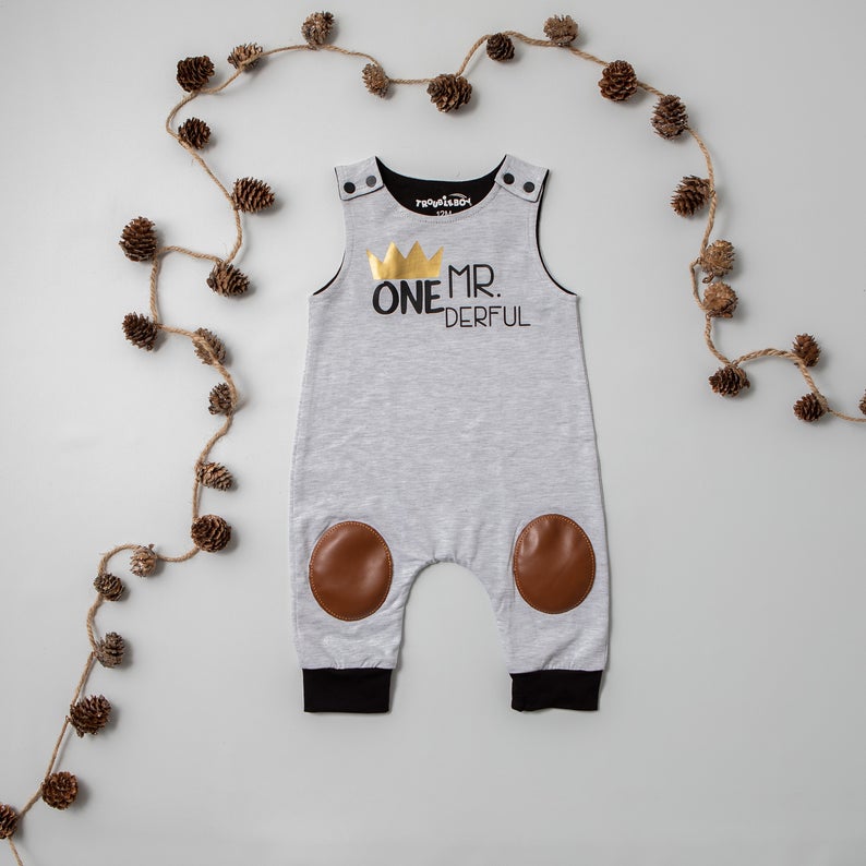 "Mr. Onederful" First Birthday Romper with Knee Patches