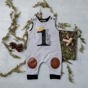 "Wild Rumpus" First Birthday Romper with Knee Patch