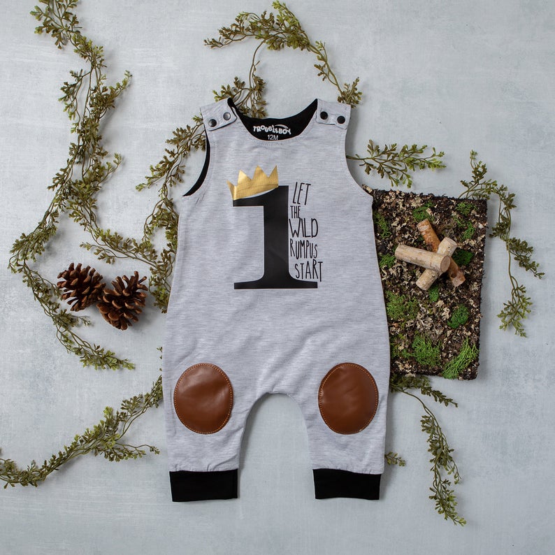 "Wild Rumpus" First Birthday Romper with Knee Patch