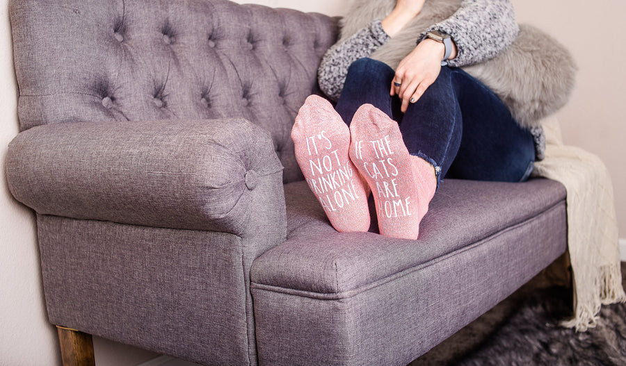 "It's Not Drinking Alone...If The Cats Are Home" Socks Women's Cat Lovers Gift