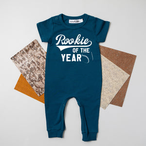 "Rookie of the Year" Baseball Slim Fit 1st Birthday Romper