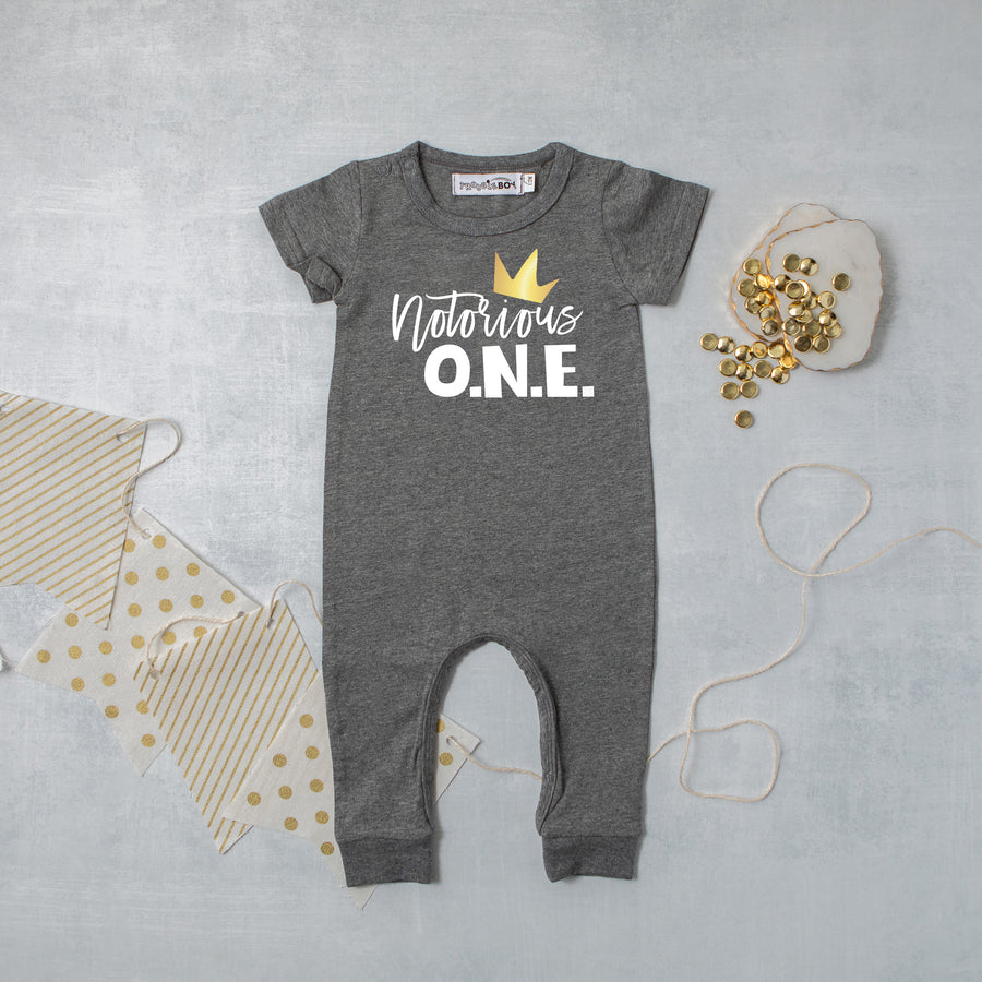 "Notorious One" Hip Hop Slim Fit Personalized 1st Birthday Romper