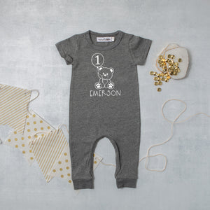 Teddy Bear Themed Slim Fit 1st Birthday Romper