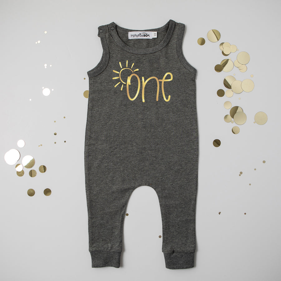 Sun "One" Slim Fit First Birthday Romper