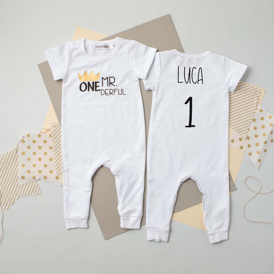 "Mr. Onederful" Slim Fit First Birthday Romper 12 mo- VIP