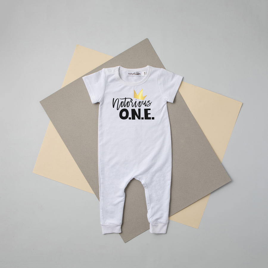 "Notorious One" Hip Hop Slim Fit Personalized 1st Birthday Romper