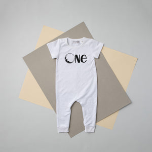 Black "One" Moon Slim Fit Space Themed 1st Birthday Romper