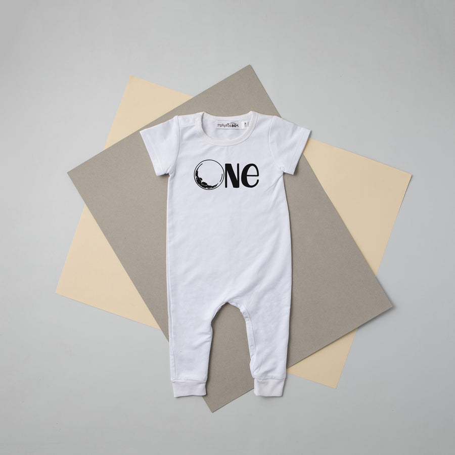 Aegean Blue "One" Moon Slim Fit Space Themed 1st Birthday Romper