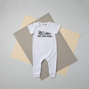 White "Start Your Engines" Slim Fit First Birthday Romper