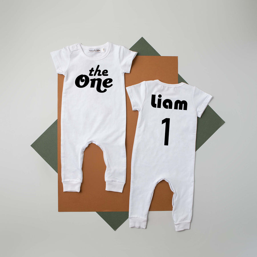 White "The One" Retro Slim Fit 1st Birthday Romper