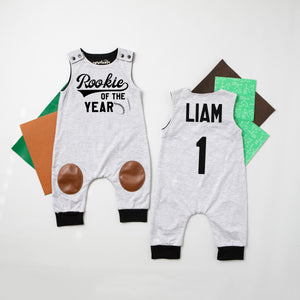 "Rookie of the Year" First Birthday Romper with Knee Patches