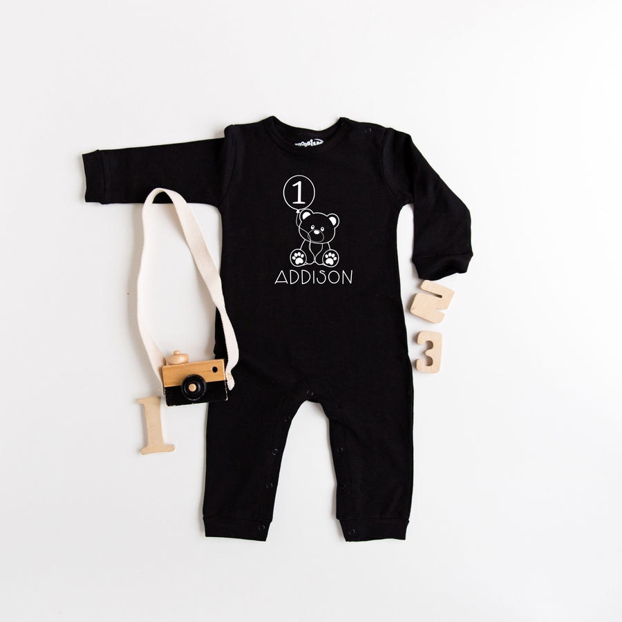 Teddy Bear Themed 1st Birthday Long Sleeve Romper