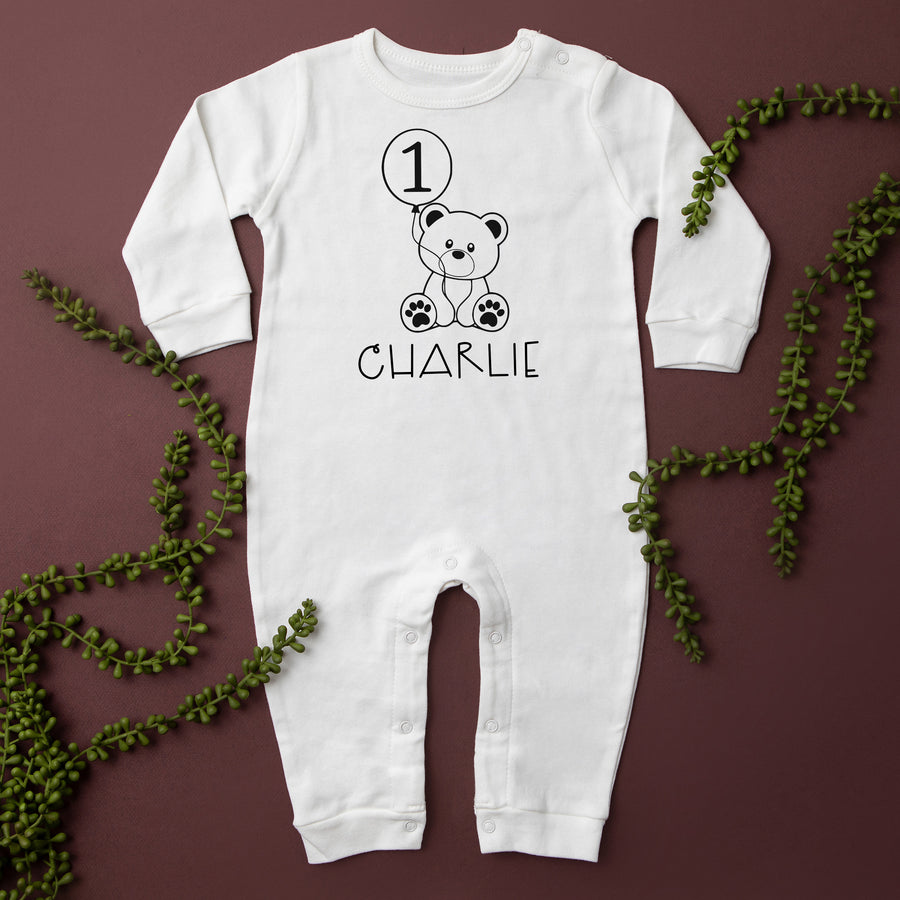 Teddy Bear Themed 1st Birthday Long Sleeve Romper