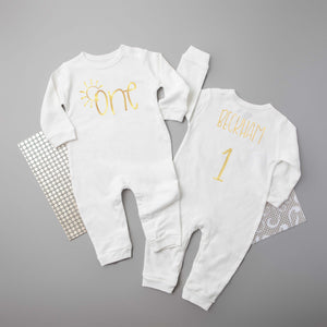 Sun "One" 1st Birthday Long Sleeve Romper