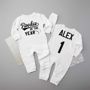"Rookie of the Year" Baseball Themed First Birthday Long Sleeve Romper