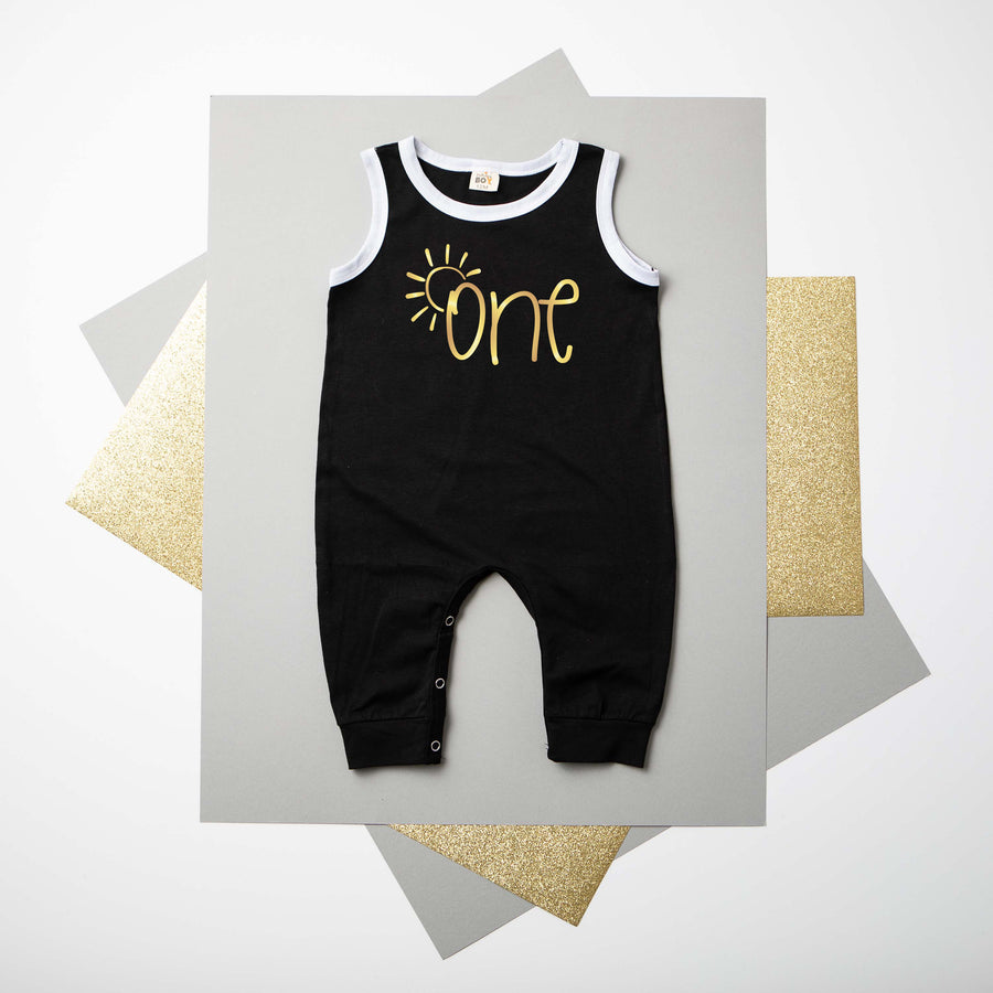 "One" Sun First Birthday Personalized Ringed Romper