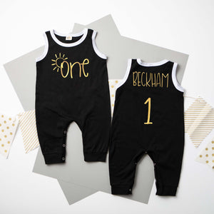 Sun "One" First Birthday Personalized Ringed Romper