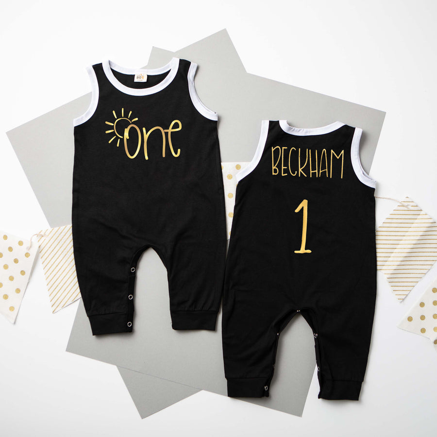 Sun "One" First Birthday Personalized Ringed Romper